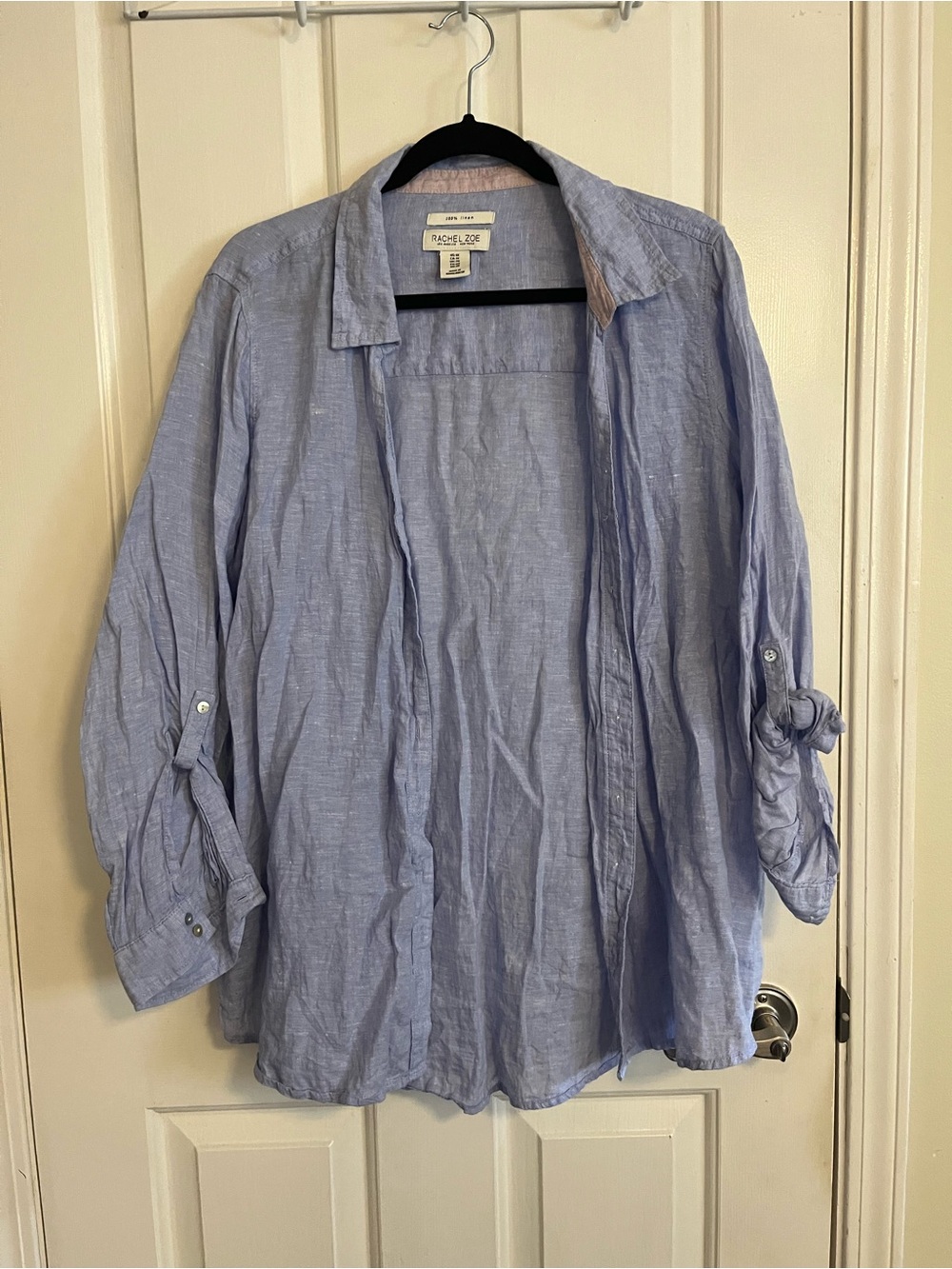 5 for $30 Light Blue Linen-Blend Button-Up Shirt